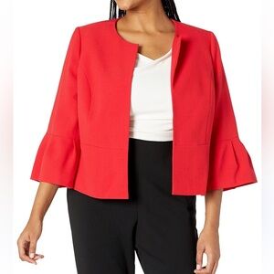 Zara Basic Collection Red Jacket Size M Cropped 3/4 Bell Sleeves Open Front